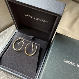 GEORG JENSEN Yellow Gold Earrings Offspring Hoop Round Ladies w/ Box Excellent - Picture 1 of 6