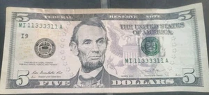 Binary Radar 2013 $5 Five Dollar Bill MI 11333311 A - Picture 1 of 6