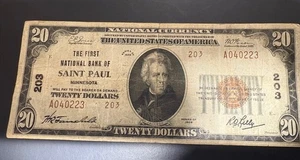 $20 1929 St. Paul Minnesota MN National Currency Bank Note Bill Saint #203 - Picture 1 of 2