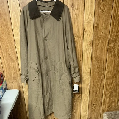New Rainforest Trench Coat Men’s 46 Long Water Repellent Cowhide Collar Green - Image 1 of 4