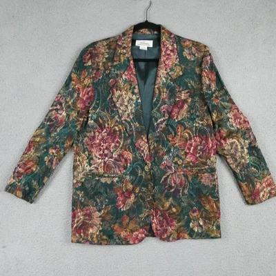 Blazer feminino vintage Worthington 10P verde floral jaqueta de tapeçaria feita nos EUA - Imagem 1 de 4