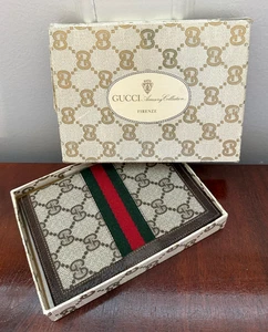 Vintage New in Box Authentic GUCCI Beige/Brown GG-Monogram Canvas Stripe Wallet - Picture 1 of 14