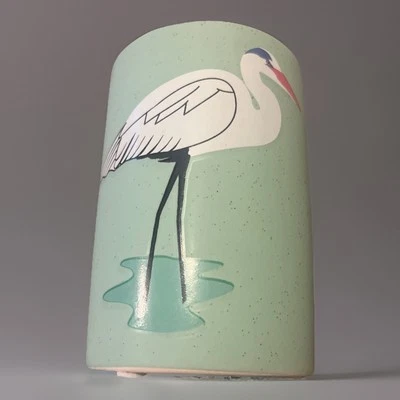 Paperchase Pen Pot **NEW** Pale Green With Storks/Cranes - Image 1 of 4