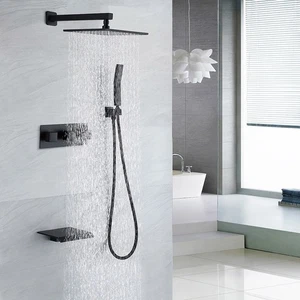 Sistema de ducha de lluvia de montaje en pared de 10" con boquilla para bañera y pulverizador portátil - Imagen 1 de 17