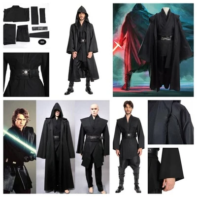 Jedi Master Sith Darth Vader COSplay Costume Obi Kenobi Black Cloak robe Fullset - Image 1 of 4