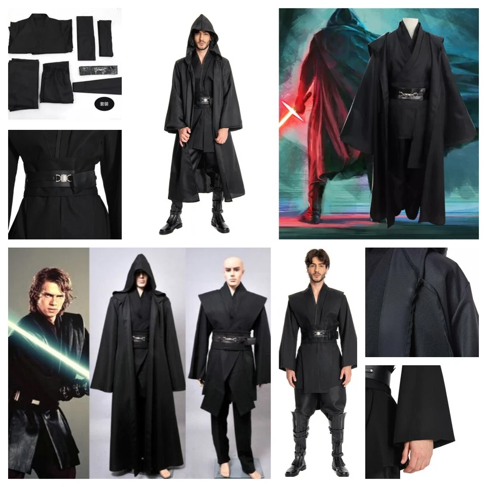 Disfraz de Maestro Jedi Sith Darth Vader Cosplay Obi Kenobi túnica capa negra conjunto completo Foto 1 de 4