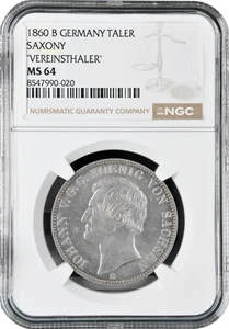 Sachsen 1 Vereinstaler 1860 B, NGC MS64, "König Johann I (1854 - 1873)" Pop 3/2 - Bild 1 von 2