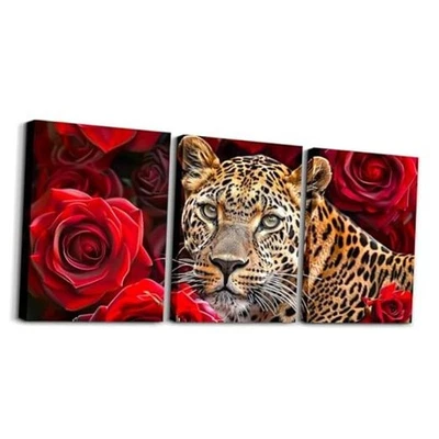  Arte de pared en lienzo de leopardo para sala de estar dormitorio 12" x 16" 3 rojo y marrón Foto 1 de 4