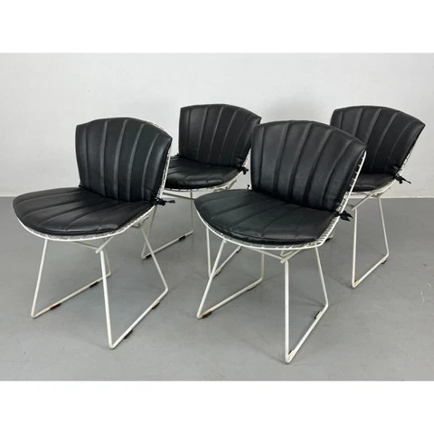 Vintage Harry Bertoia by Knoll 420 Side Chair White New Cushion Pads Black Cover