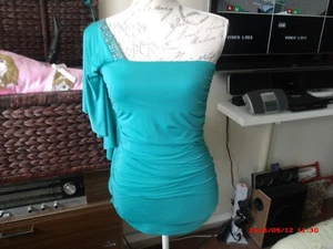 LADIES ONE SHOULDER Top size S/M JADE GREEN BNWT - Picture 1 of 6