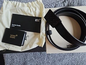 MONTBLANC Logo M Motif Embossed Leather Belt Black (129450) NWT AUTHENTIC - Picture 1 of 9