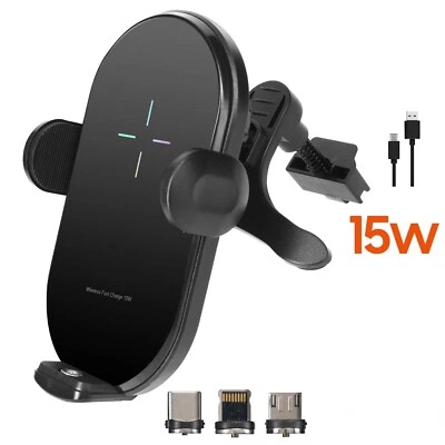 Supporto Cellulare Auto QI 15W 3 Connettori Magnetici USB-C Lightning Micro USB - Immagine 1 di 4