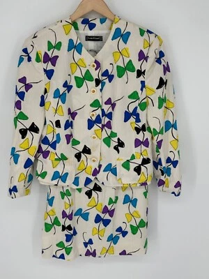 De Colección Louis Feraud Mujer 100% Seda Multicolor Estampado Lazo Talla 12 2 piezas Falda Traje RARO Foto 1 de 4