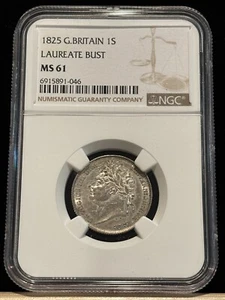 GREAT BRITAIN Shilling 1825, George IV, Lustrous NGC MS 61 UNC, Scarce Grade. K8 - Picture 1 of 2