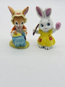 Vintage Bisque Lefton Easter Bunny Rabbit Figurines Ironing Painting Egg Lot 2 - Imagen 1 de 7