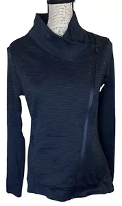 Athleta Jacquard Asymmetrical Zip Moto Athletic Jacket Medium Navy Blue Stripes - Bild 1 von 8