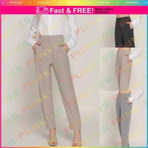 Women's Casual Long Pants Ladies Solid Premium High Waist Pintuck Detail Office - Picture 1 of 13
