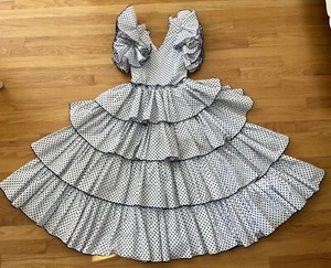 Vintage Girl RUFFLE Dress 6 8 Retro Cotton Flameco Full Tiered Skirt MAXI Spain - Picture 1 of 13