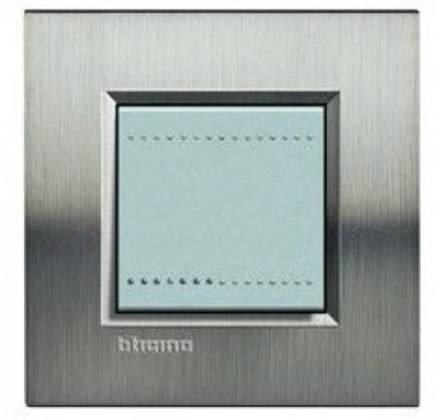 BTICINO LIVINGLIGHT LNA4802ACS PLACCA QUADRA 2 MODULI ACCIAIO SPAZZOLATA METALLO
