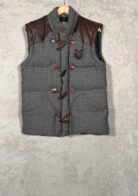 Vintage CHEVIGNON Togs Unlimited Down Puffer Nylon Leather Vest Gray  L - Image 1 of 4