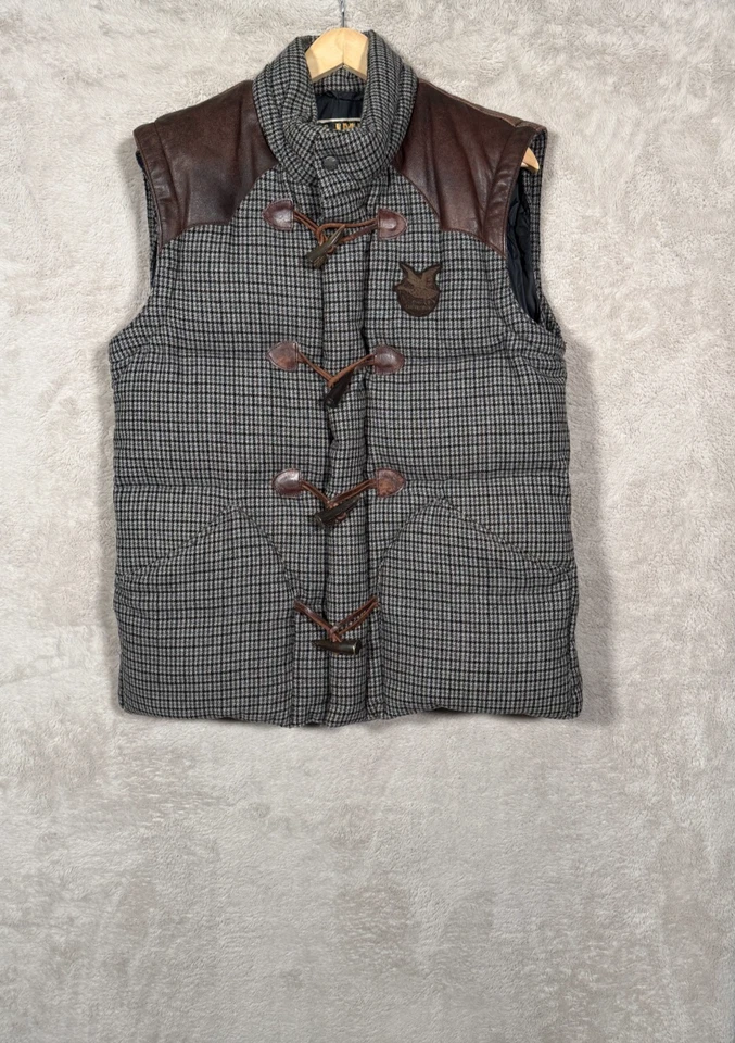 Vintage CHEVIGNON Togs Unlimited Down Puffer Nylon Leather Vest Gray  L - Image 1 of 4