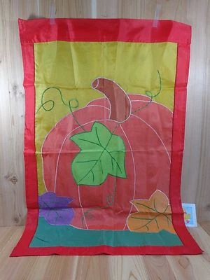 Yard and Garden Flag Banner HARVEST PUMPKINS Fall Leaves Large 40" x 27" Nylon  - Image 1 of 3