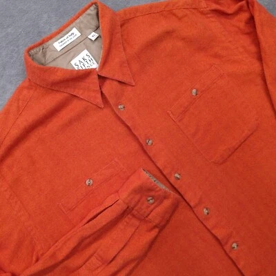 Camisa de Franela Saks Fifth Avenue Viaje para Hombres XL Naranja Algodón Italiano EE. UU. De Colección Foto 1 de 4