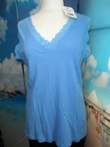 NEW BY CANYON RIVER BLUES, V-NECK TOP TANK TEE SHIRT LACE BLUE PLUS SIZE 16W-18W - Picture 1 of 9