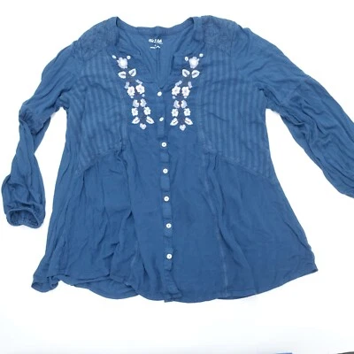 Flutter & Kick Maternity Blouse Women's XL Blue Lace Details Embroidered Flower - Image 1 of 4