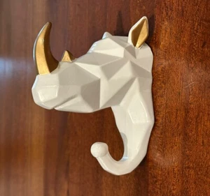 Nordic Geometric Resin Rhino Wall Hook Clothes, Hat, Bag Hanger - Picture 1 of 5