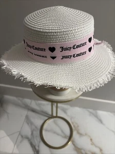 HAT JUICY COUTURE RAFFIA SUN   WHITE / PINK  LOGO - Picture 1 of 4