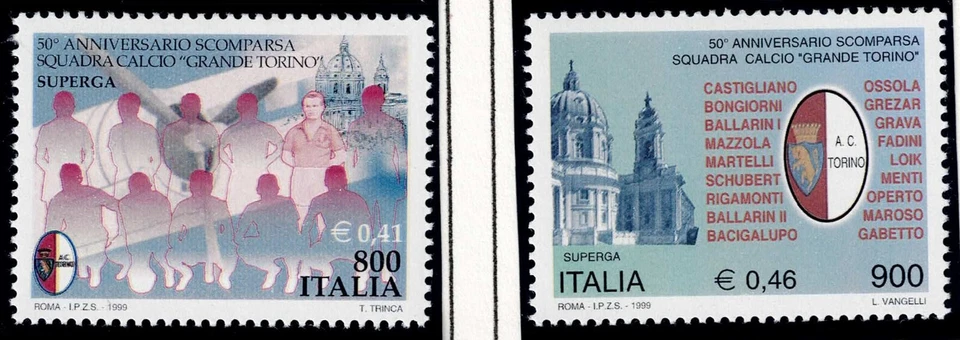 Italy 1999 MNH Sc 2303-2204. 50th Anniv.  of the Death of  Turin Football team - Image 1 of 1