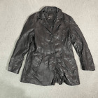 Vintage Women?S Outbrook Leather Jacket Button Up Pea Coat Black Medium