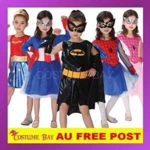 Kids Girls Superhero Batgirl Spidegirl Supergirl Halloween Book Week Costume - Picture 1 of 21
