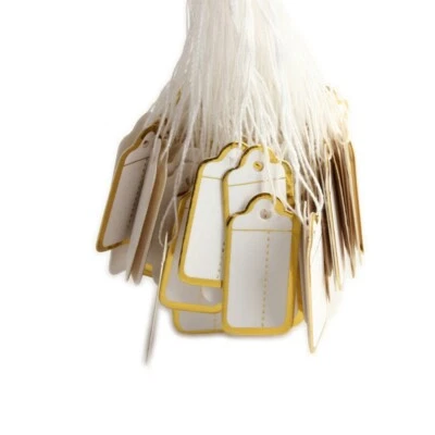 100/500*Garage Sale Price Tags Size  Blank White Merchandise Hang String Strung - Image 1 of 4