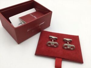 Ferragamo Cufflinks Gancio Logo Brass Silver Men's Accessories Suit Business Box