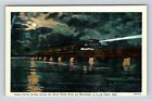 Mondlichtansicht, Union Pacific Bridge, Dampfmaschine Nebraska Vintage Postkarte