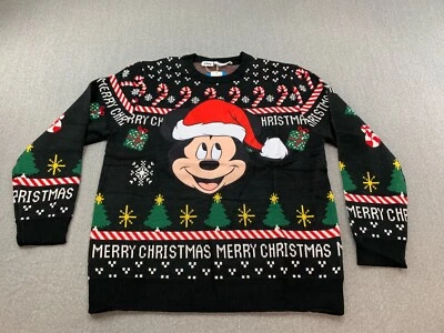 Disney Mickey Mouse Christmas Sweater Mens M Black Soft Stretch Tree Candy Cane - Изображение 1 из 4
