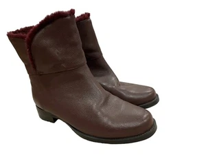 Botas al tobillo de cuero borgoña H by Halston forradas cálidas para mujer, talla 6,5M - Imagen 1 de 10