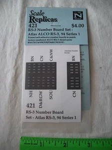 SALE! Scale Replicas 421 RS-3 Number Board Set, Atlas Alco RS3 Series 1, N Scale - Picture 1 of 9