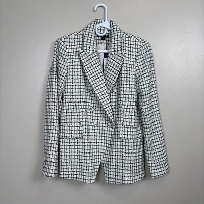 Renuar Blazer Womens 8 Cream Black Plaid Double Breasted Button Front Jacket - Image 1 of 4