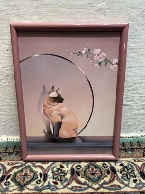 1980'S ORIGINAL Airbrush Painting Haventy Signed Canvas Cat Art Deco - Image 1 of 4