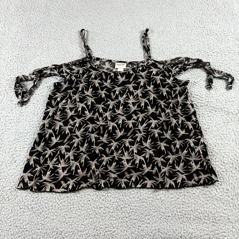 Camiseta sin mangas Mossimo Co negra para mujer hoja M palmera tiras gasa hombro frío Foto 1 de 4