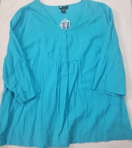 Carole Little Damen blau 1/2 - 3/4 Arm 55% Leinen Shirt Top Stickerei Gr. 3X - Bild 1 von 6