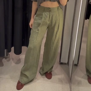 NWT ZARA 100% Linen Pleated Wide-leg Pants Khaki Green 8372/473 Size M - Picture 1 of 4