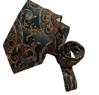 Corbata de seda Mickey Inc Disney barroca pergamino medallón patrón ornamentado vintage años 90 Foto 1 de 4