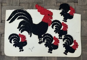 Set of 6 Vintage Sew-On Rooster Appliqués Red & Black - Picture 1 of 5