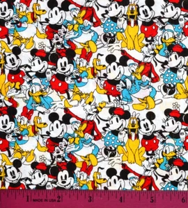 Mickey Mouse Fabric - HALF YARD - 100% Cotton - Donald Duck Goofy Pluto Quilting - Picture 1 of 1