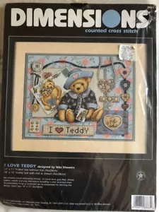 VHTF Dimensions I Love Teddy 3863 Cross stitch kit sealed - Picture 1 of 2