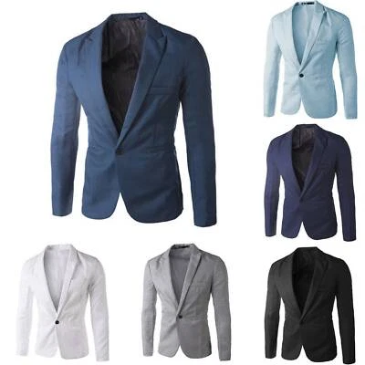 Mens One Button Blazer Slim Fit Formal Business Suit Jacket Casual Tops Coats ⇓ - Image 1 of 4